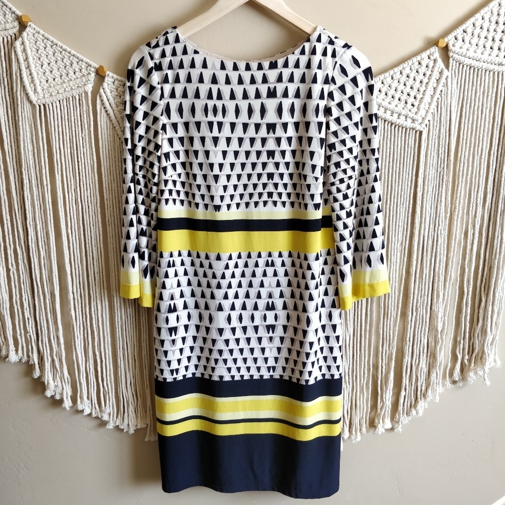 Eliza J Yellow Black Geometric Print Sheath Dress
